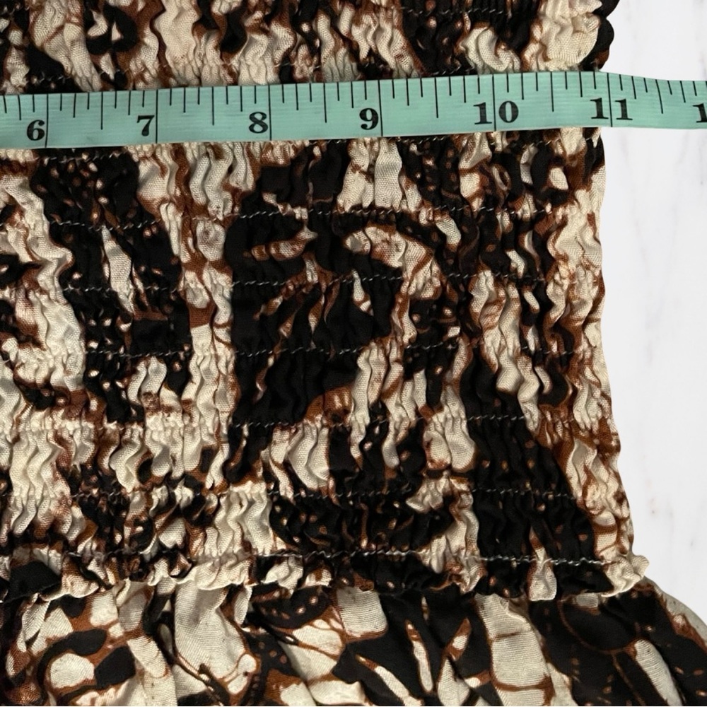 Brown and Cream Strapless Smocked Midi Dress - Picture 4 of 7